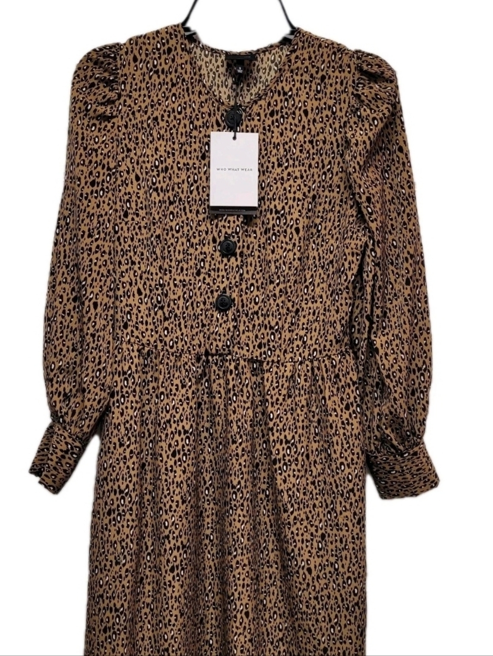 Who What Wear Leopard Print Button Front Midi Dress NWT Brown Black